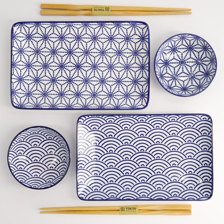 Nippon Blue Sushi Giftset 6pcs 21x13.5 & 9.5x3cm Wave/Star