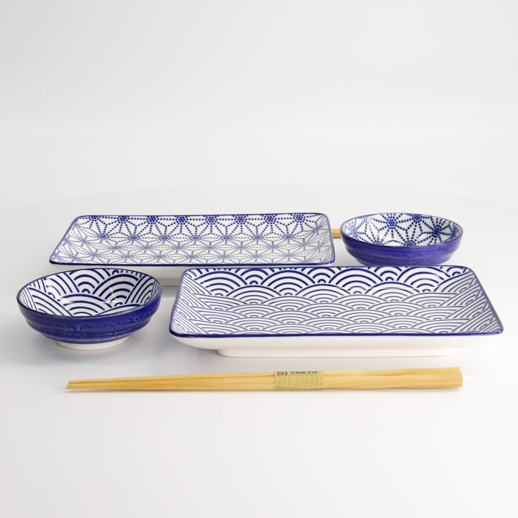 Nippon Blue Sushi Giftset 6pcs 21x13.5 & 9.5x3cm Wave/Star