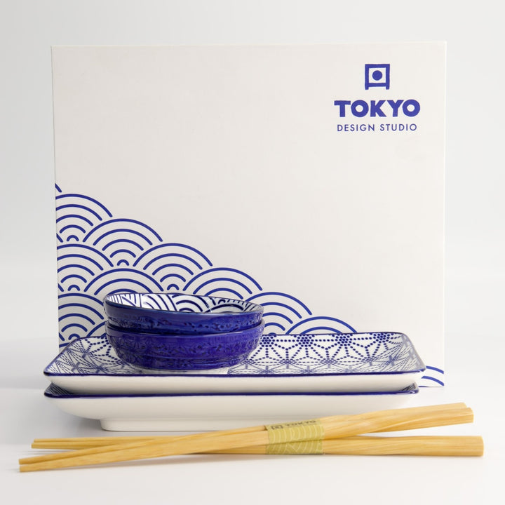 Nippon Blue Sushi Giftset 6pcs 21x13.5 & 9.5x3cm Wave/Star