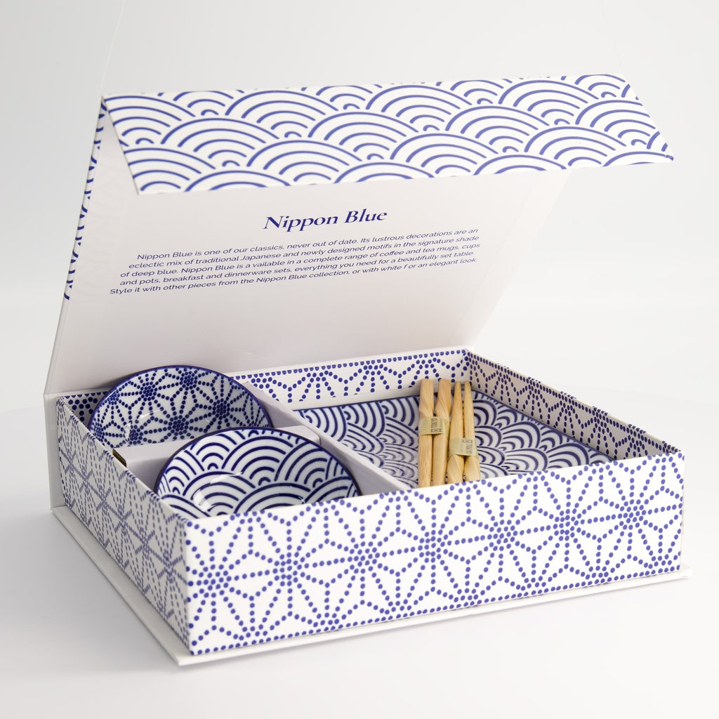 Nippon Blue Sushi Giftset 6pcs 21x13.5 & 9.5x3cm Wave/Star