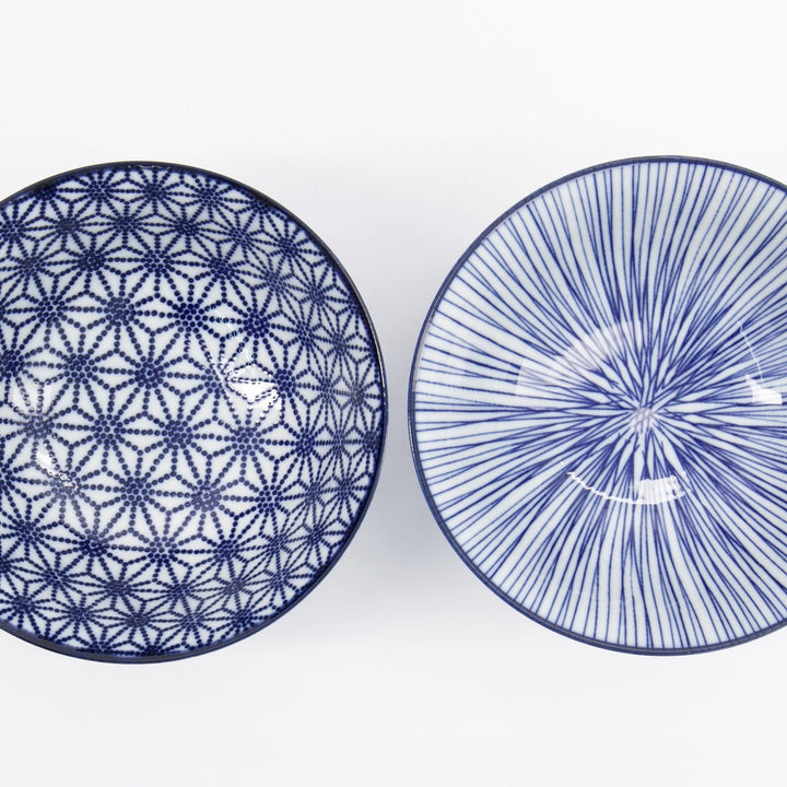 Nippon Blue Tayo Bowl Giftset 2pcs w/chopst. 15.2x6.7cm Star & Lines