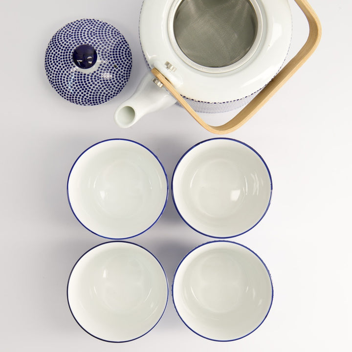 Nippon Blue Tea Giftset Dots 0.8lt w/ 4 Cups Lines-Star-Dots-Wave