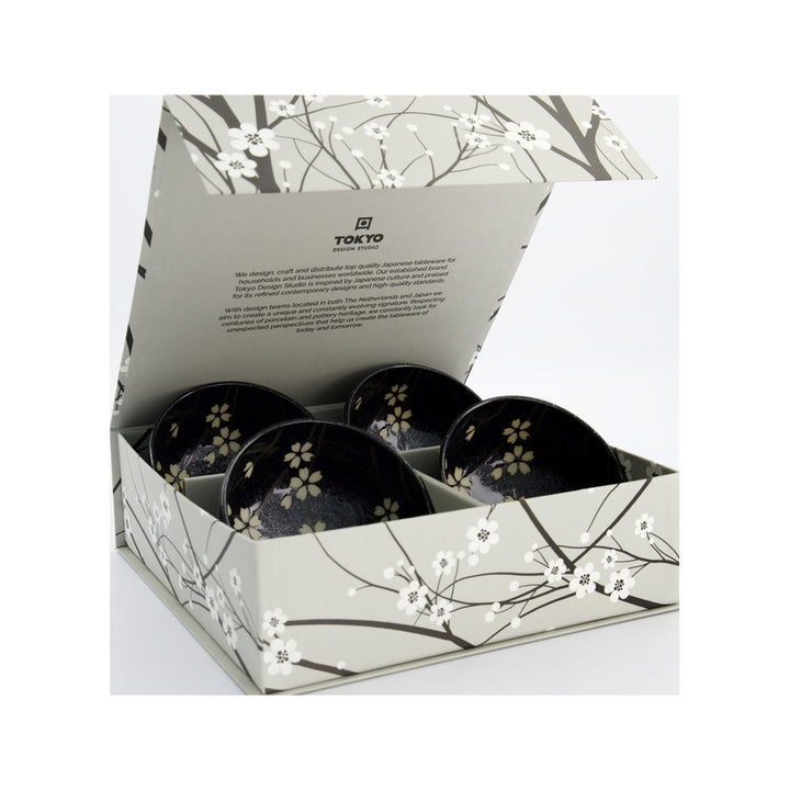 Sakura Bowl Giftset 4pcs 12.5x7cm 450ml Black