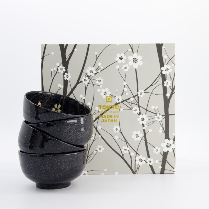Sakura Bowl Giftset 4pcs 12.5x7cm 450ml Black