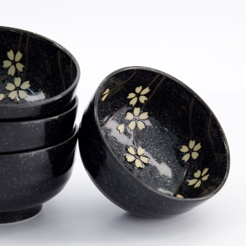 Sakura Bowl Giftset 4pcs 12.5x7cm 450ml Black