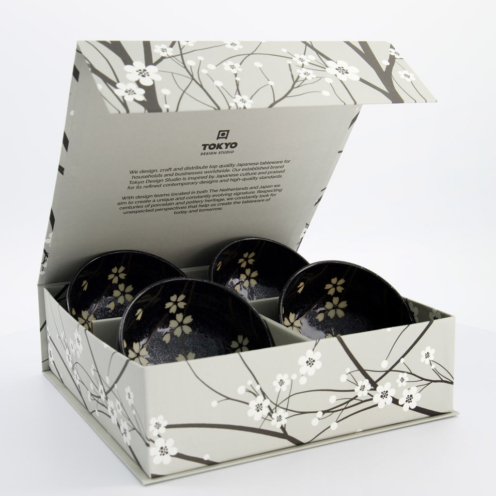 Sakura Bowl Giftset 4pcs 12.5x7cm 450ml Black