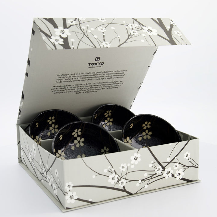 Sakura Bowl Giftset 4pcs 12.5x7cm 450ml Black