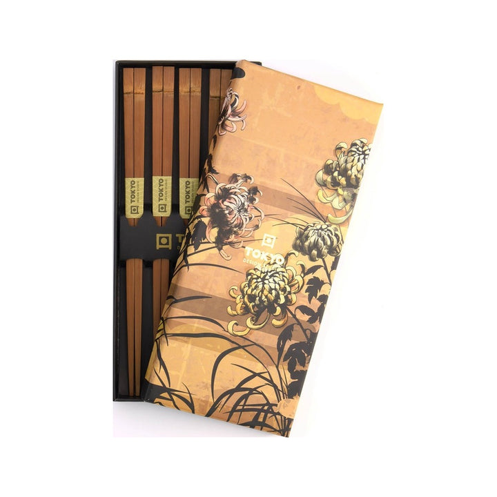 Eetstokjes cadeauset/5 bamboe bruine