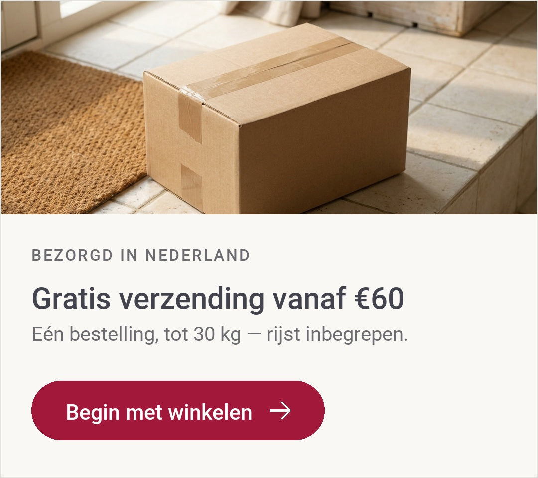 Bezorgd in Nederland: gratis verzending vanaf 60 euro